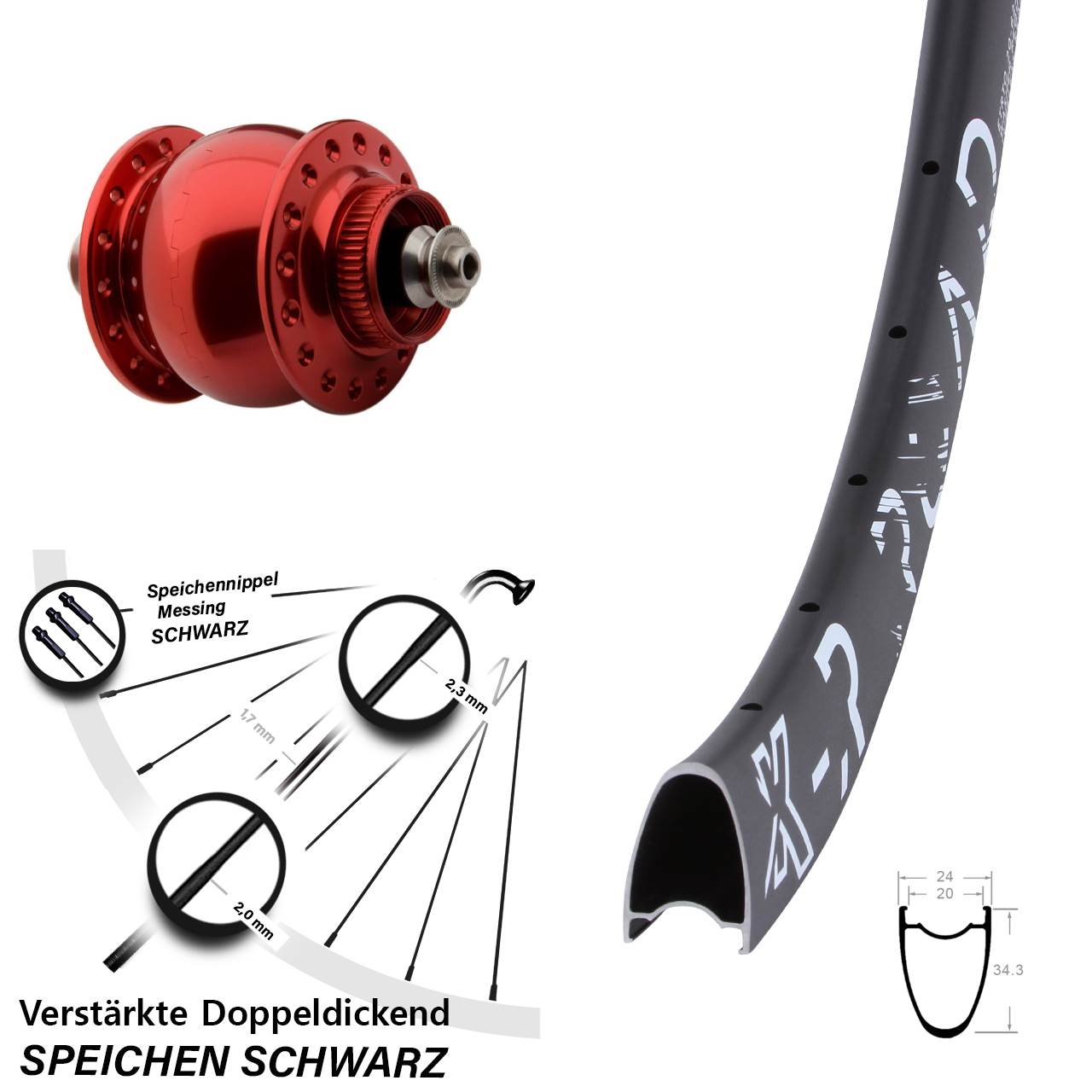 KX-R Road roter SON 28 Zoll Centerlock Dynamovorderrad QR