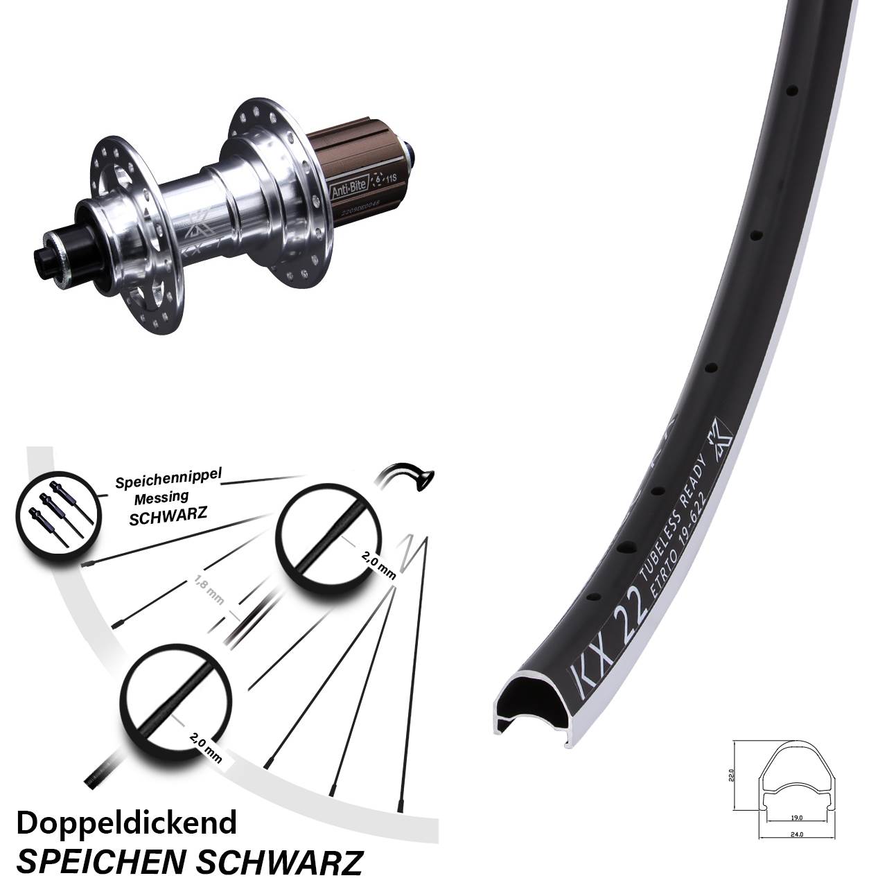 Hinterrad 28 Zoll KX 22 KX-T 8-12 fach HG für Schnellspanner