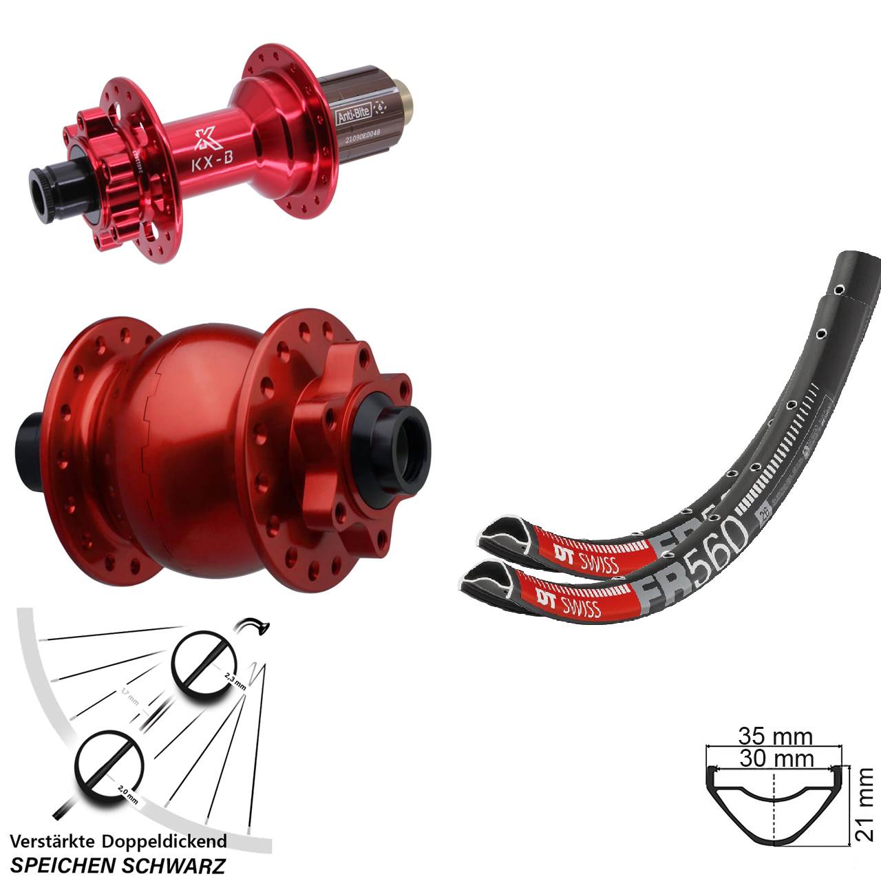 DT Swiss FR560 KX-B rot SON 28 26 Zoll Laufradsatz 6-Loch 15x110 12x148 8-12 fach HG
