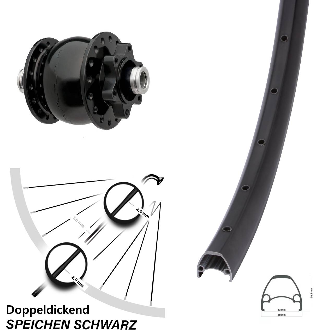 Disc Vorderrad mit Nabendynamo Ambrosio Sport SON 28 Zoll 12x100