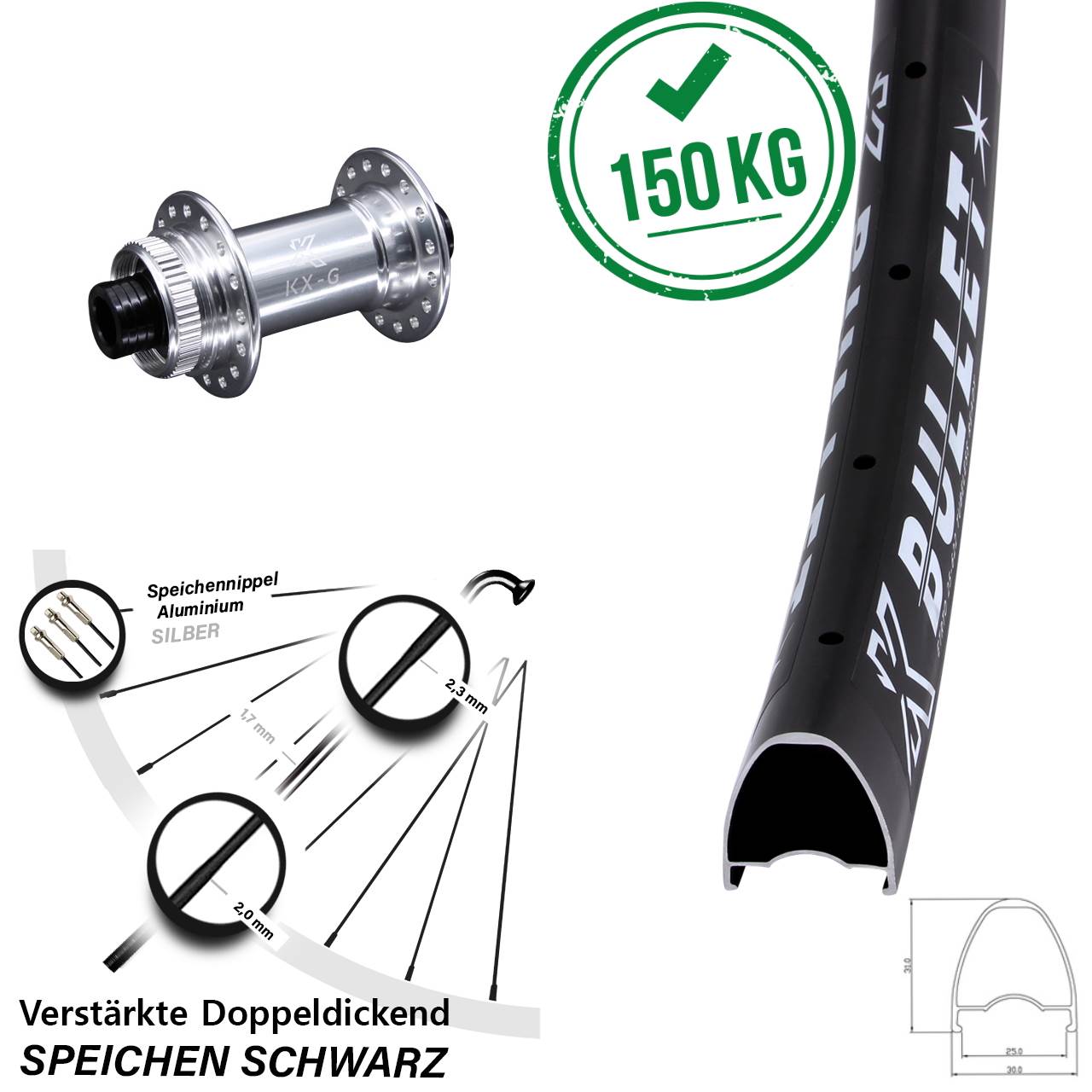 28-29 Zoll KX-G Bullet Vorderrad Centerlock 12x100