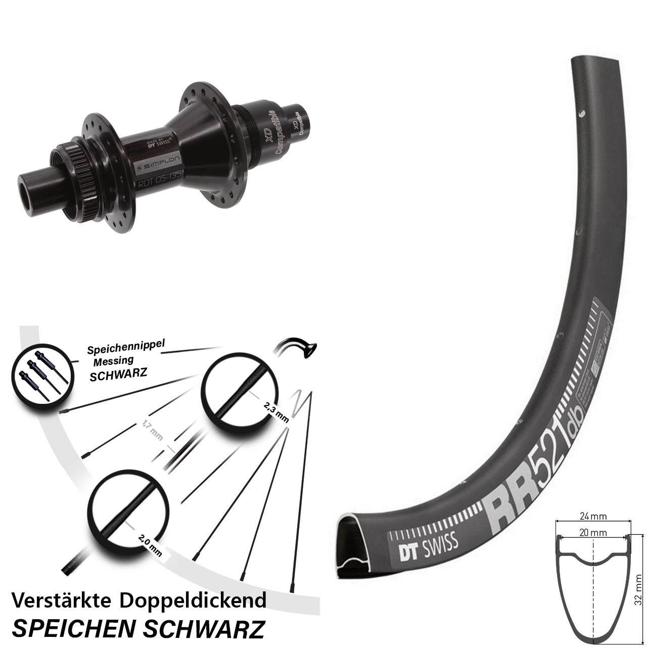 28 Zoll DT Swiss RR 521 DT Swiss 370 Disc Hinterrad 12x142 XD