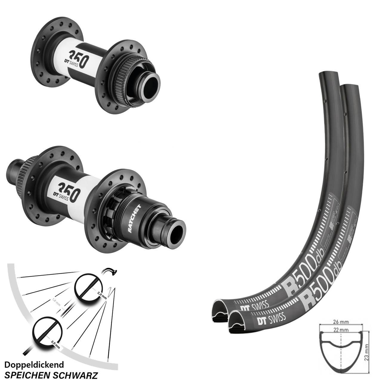 Disc Laufradsatz 15x100/142 28 Zoll DT Swiss R500-350 Ratchet 36 SRAM XDR