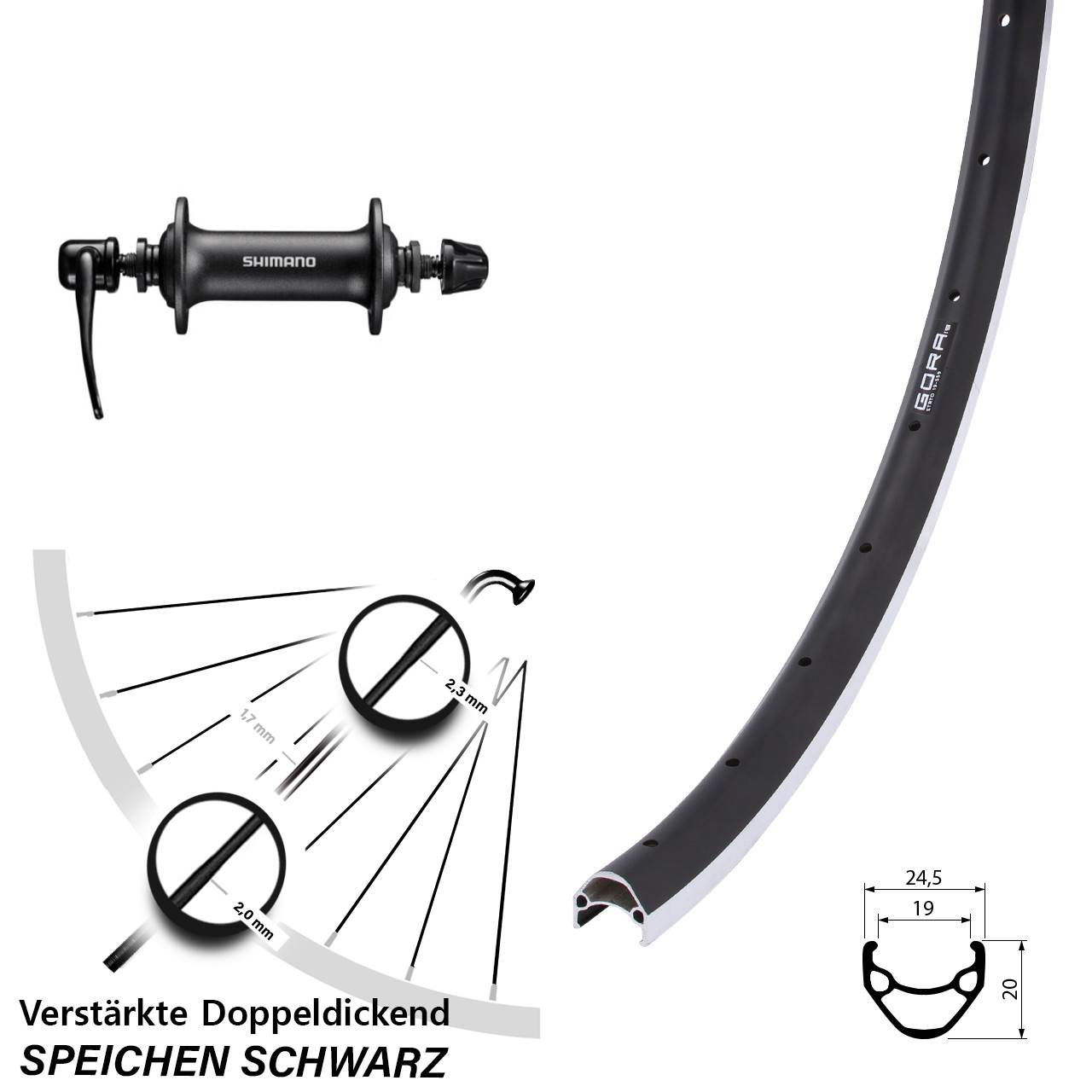 Vorderrad 26 Zoll Gora 19 Shimano T3000 QR