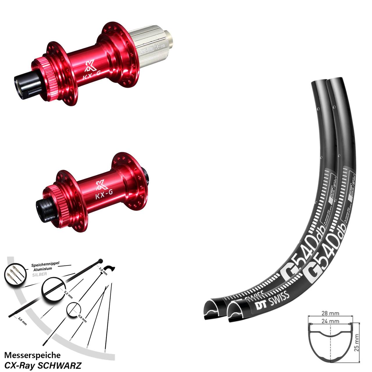 DT Swiss G540 KX-G rot 29 Zoll Disc Laufradsatz 12x100/142 CX-Ray 8-12 fach HG
