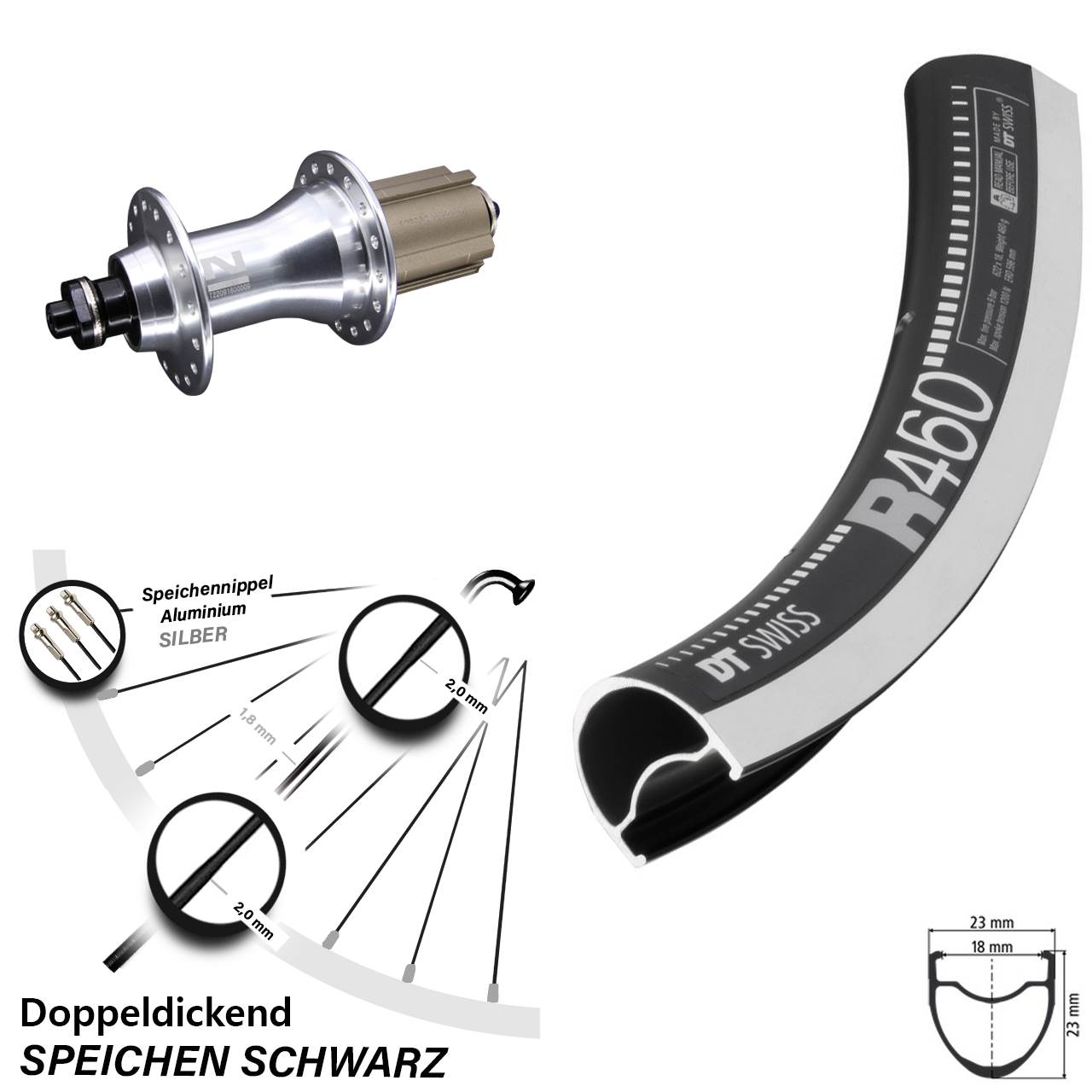 28 Zoll DT Swiss R 460 Novatec F162 Hinterrad für Schnellspanner 8-12 fach Campa