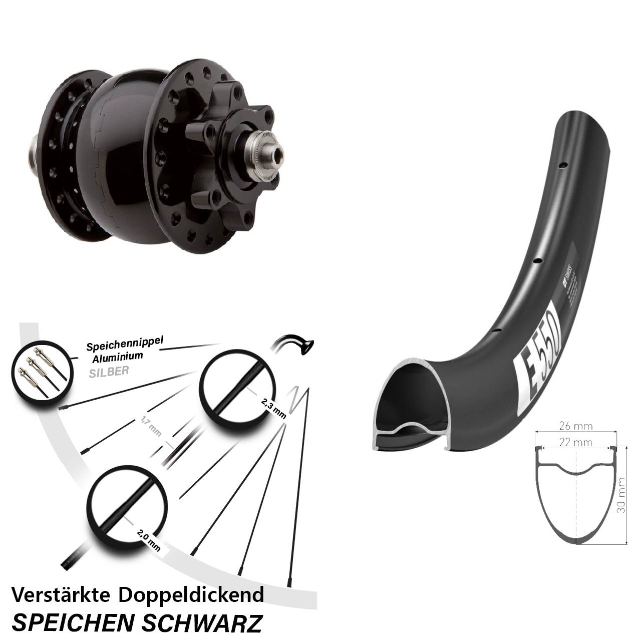 SON 28 Disc 6-Loch Zoll DT Swiss E 550 Nabendynamolaufrad für Schnellspanner
