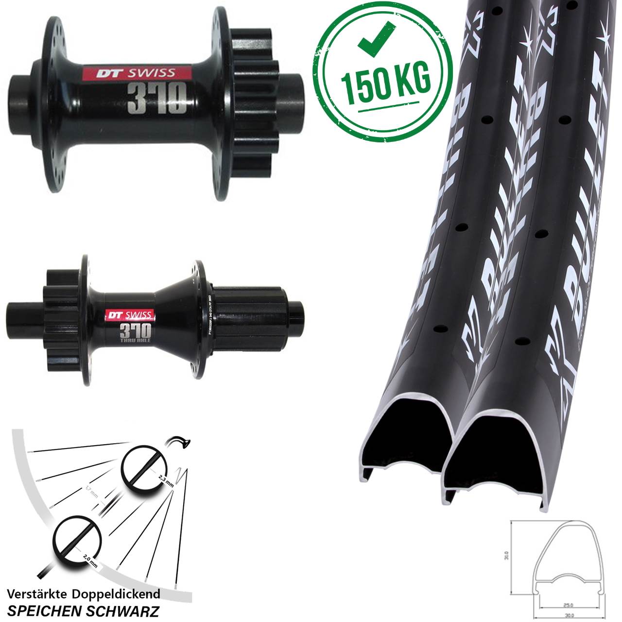6-Loch Laufradsatz 28-29 Zoll KX Bullet OS DT Swiss 370 Hybrid 8-11 fach HG 15x100 12x142