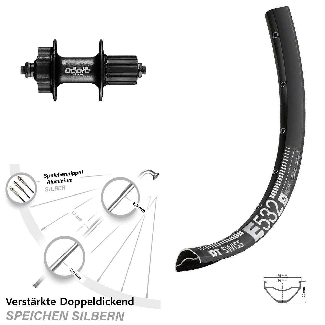 Disc Laufrad QR 29 Zoll DT Swiss E 532 Shimano FH-M525 8-11 fach