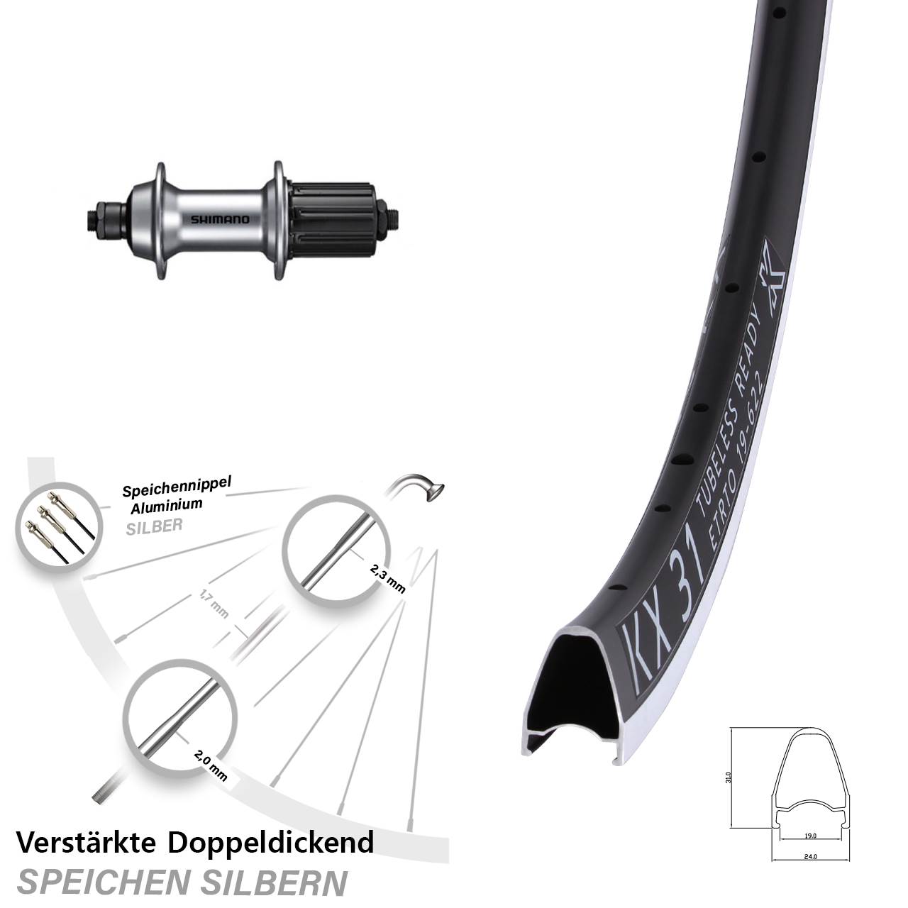 Hinterrad 28 Zoll KX 31 Shimano FH-RS400 8-11 fach für Schnellspanner