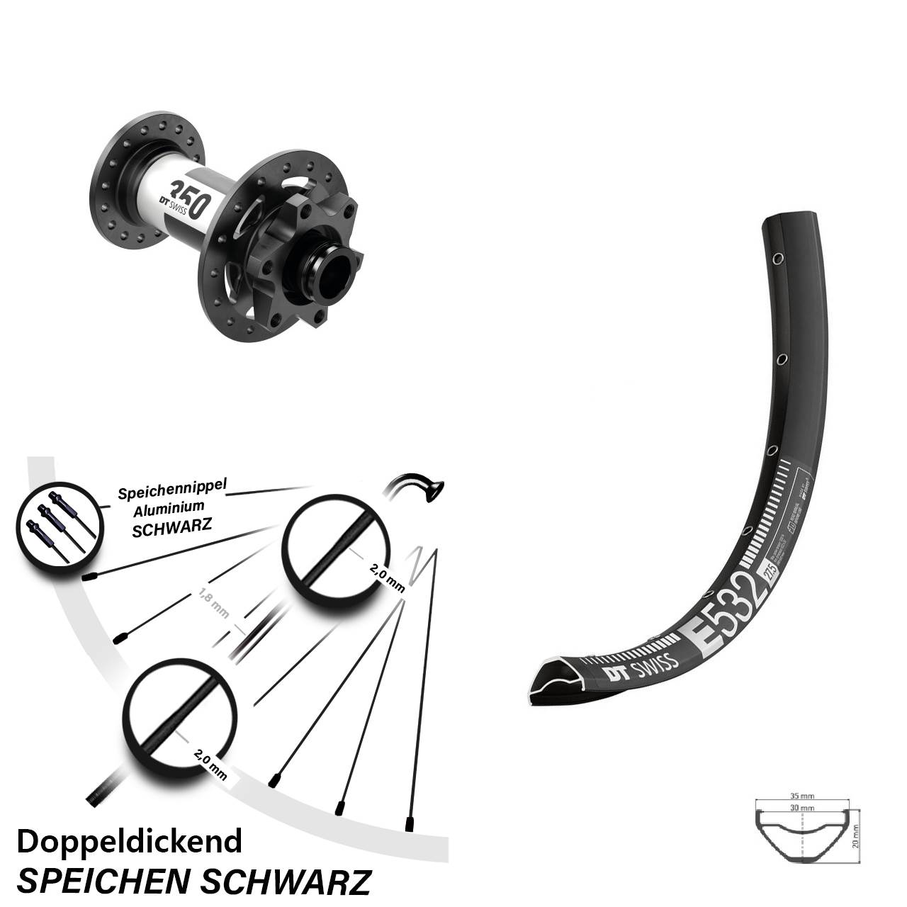 Vorderrad 6-Loch 27,5 Zoll DT Swiss E532-350 15x100