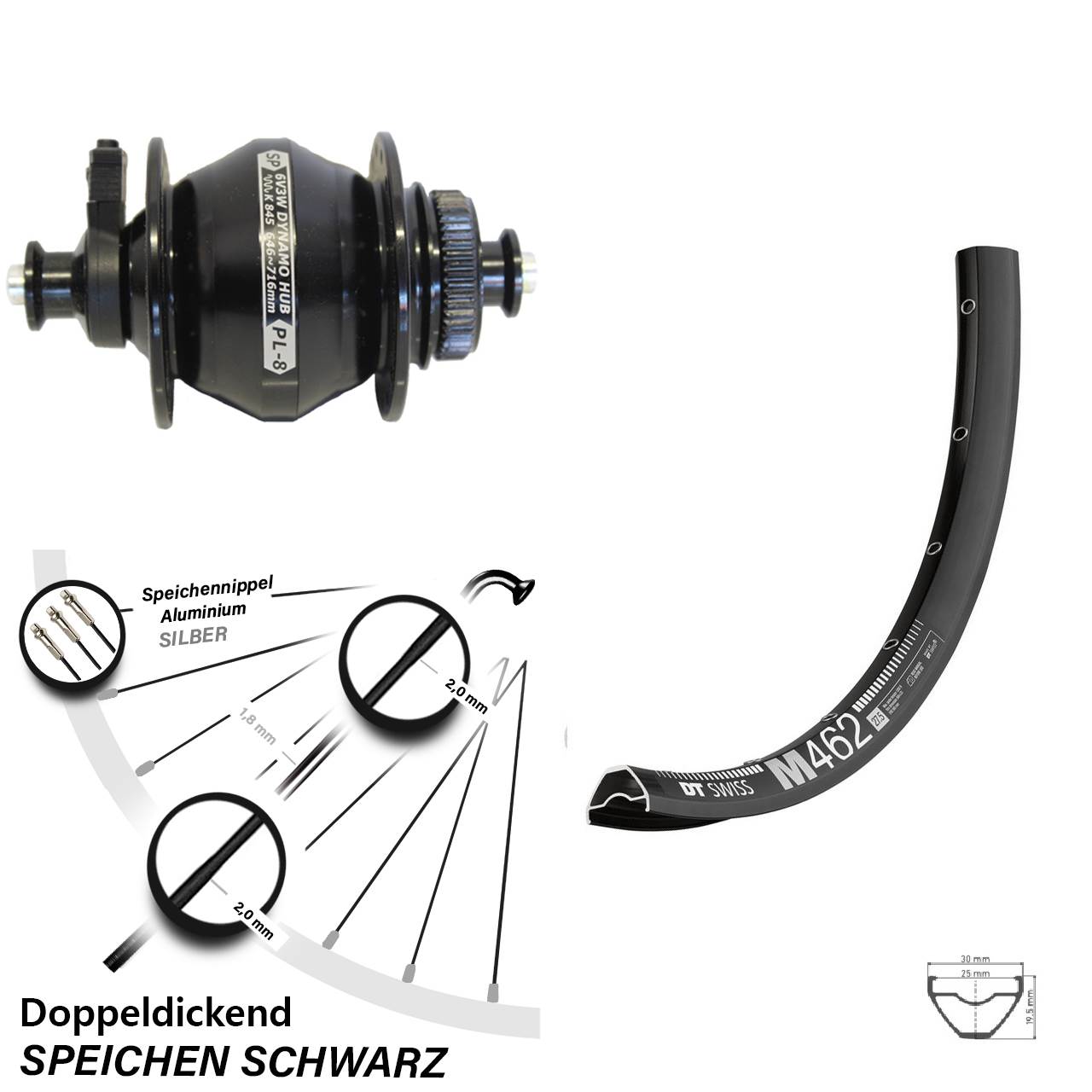 650B DT Swiss M462 Shutter PL-8 Disc Nabendynamolaufrad QR