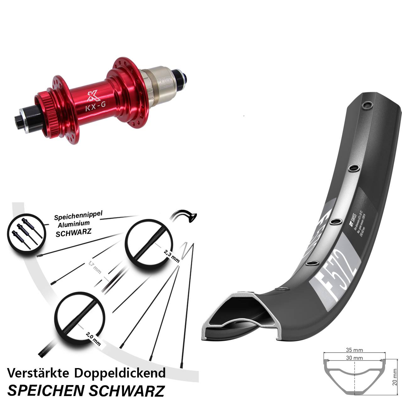 Disc Laufrad 29 Zoll DT Swiss F 572 KX-G rot SRAM XDR für Schnellspanner