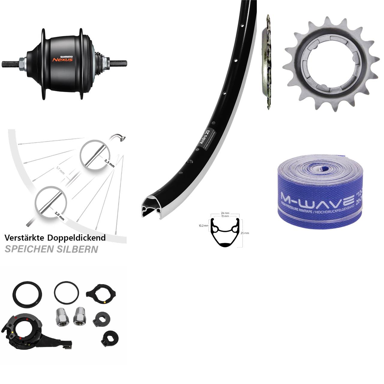 Shimano Nexus 8 Gang Ryde Andra 20 Hinterrad 28 Zoll