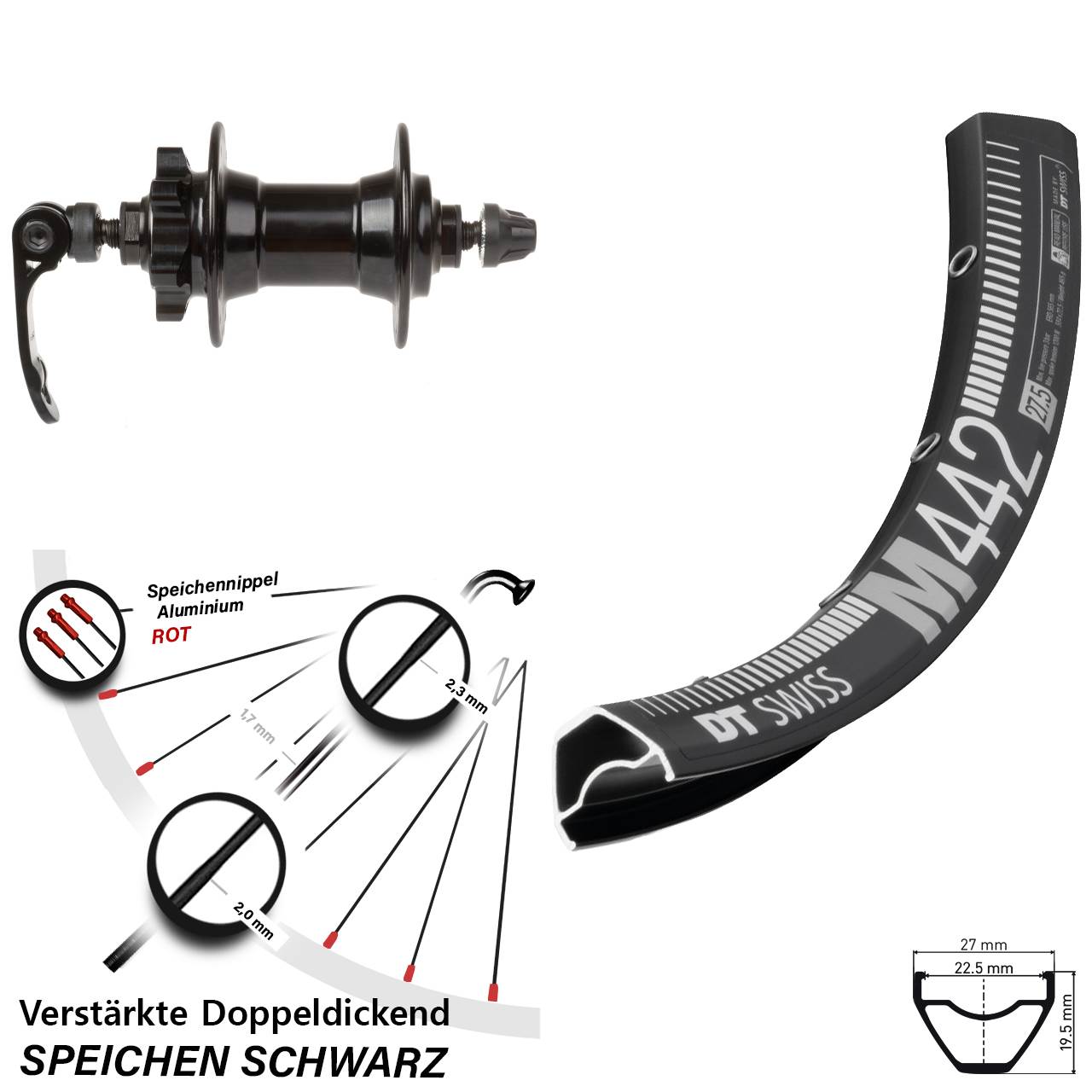 28-29 Zoll DT Swiss M442 Novatec Vorderrad 6-Loch QR