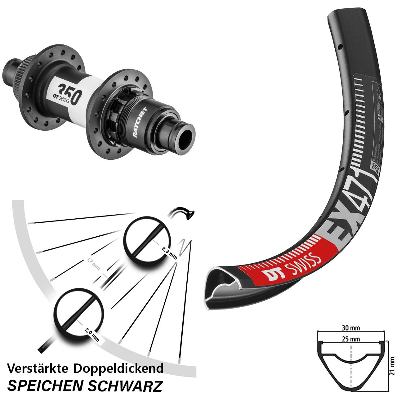 27,5 Zoll DT Swiss EX 471-350 Disc Laufrad 12x148 Boost XD 11-12 fach
