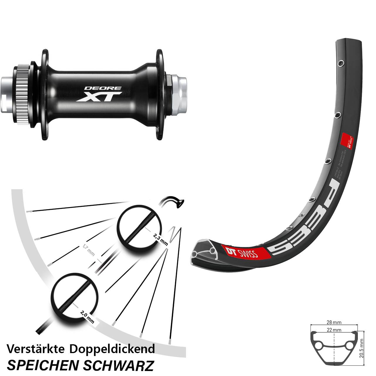 DT Swiss 533 D Shimano XT 28-29 Zoll Centerlock Vorderrad 15x110 Boost
