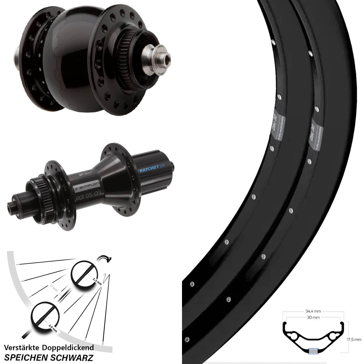 Ryde Disc 30 DT Swiss 370 Hybrid SON delux 29 Zoll Centerlock Laufradsatz QR 8-11 fach