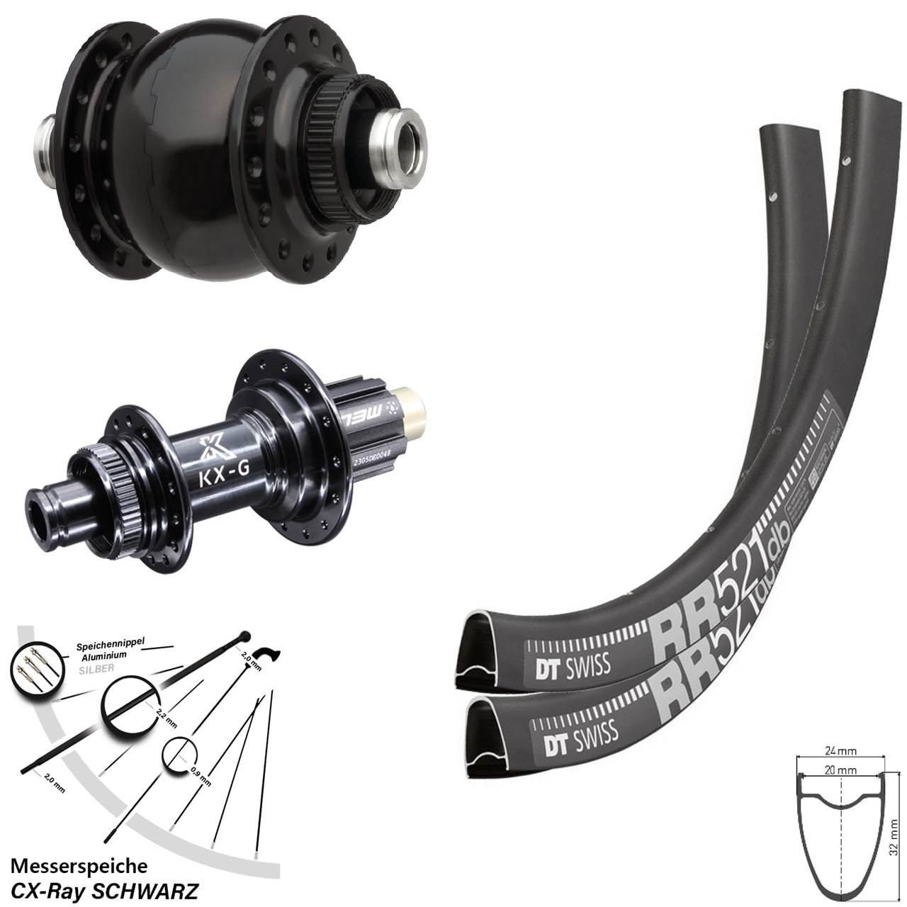 DT Swiss RR 521 KX-G SON 28 Zoll Disc Laufradsatz 12x100/142 Campagnolo N3W CX-Ray