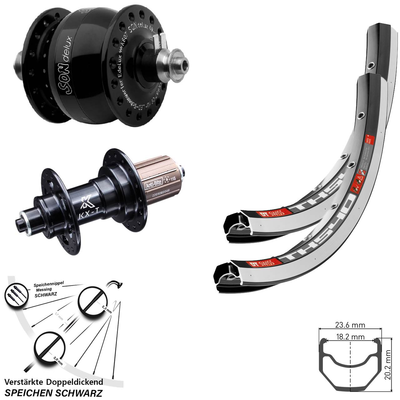 DT Swiss TK540 KX-T SONdelux 28 Zoll Laufradsatz für Schnellspanner 8-12 fach