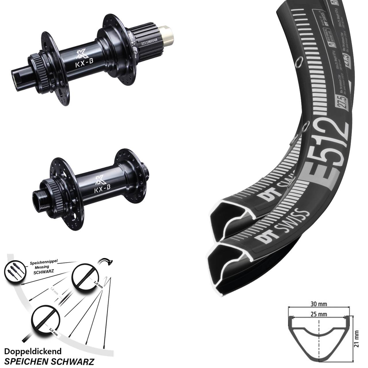 DT Swiss E 512 KX-B 29 Zoll Laufrad-Satz 15x110 12x148 Boost Shimano Micro Spline