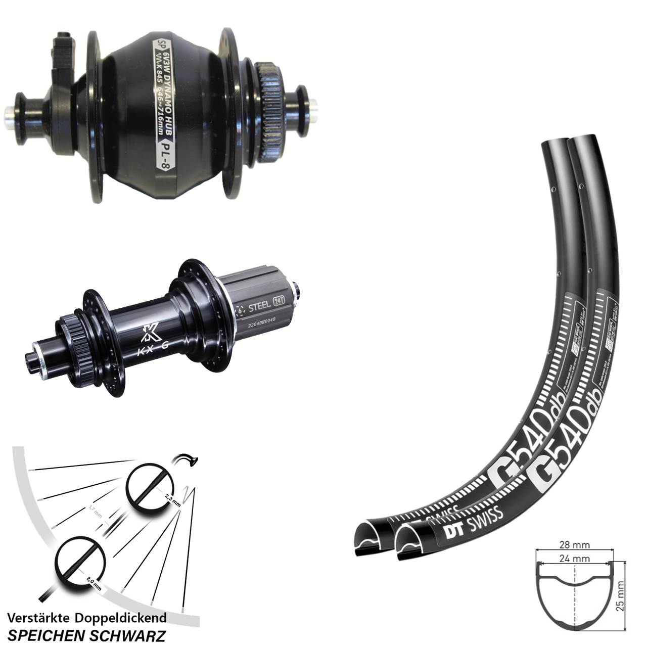 27,5 Zoll DT Swiss G540 KX-GS Heavy Duty SP PL-8 Disc Laufradsatz QR 8-12fach