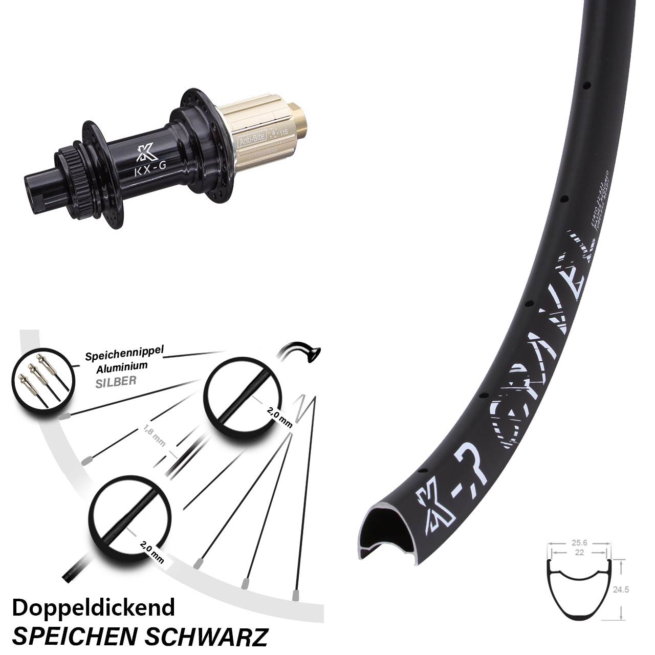 KX-R Gravel Hinterrad 28 Zoll Centerlock 24 Speichen Steckachse 12x142 mm Road 8-12 fach