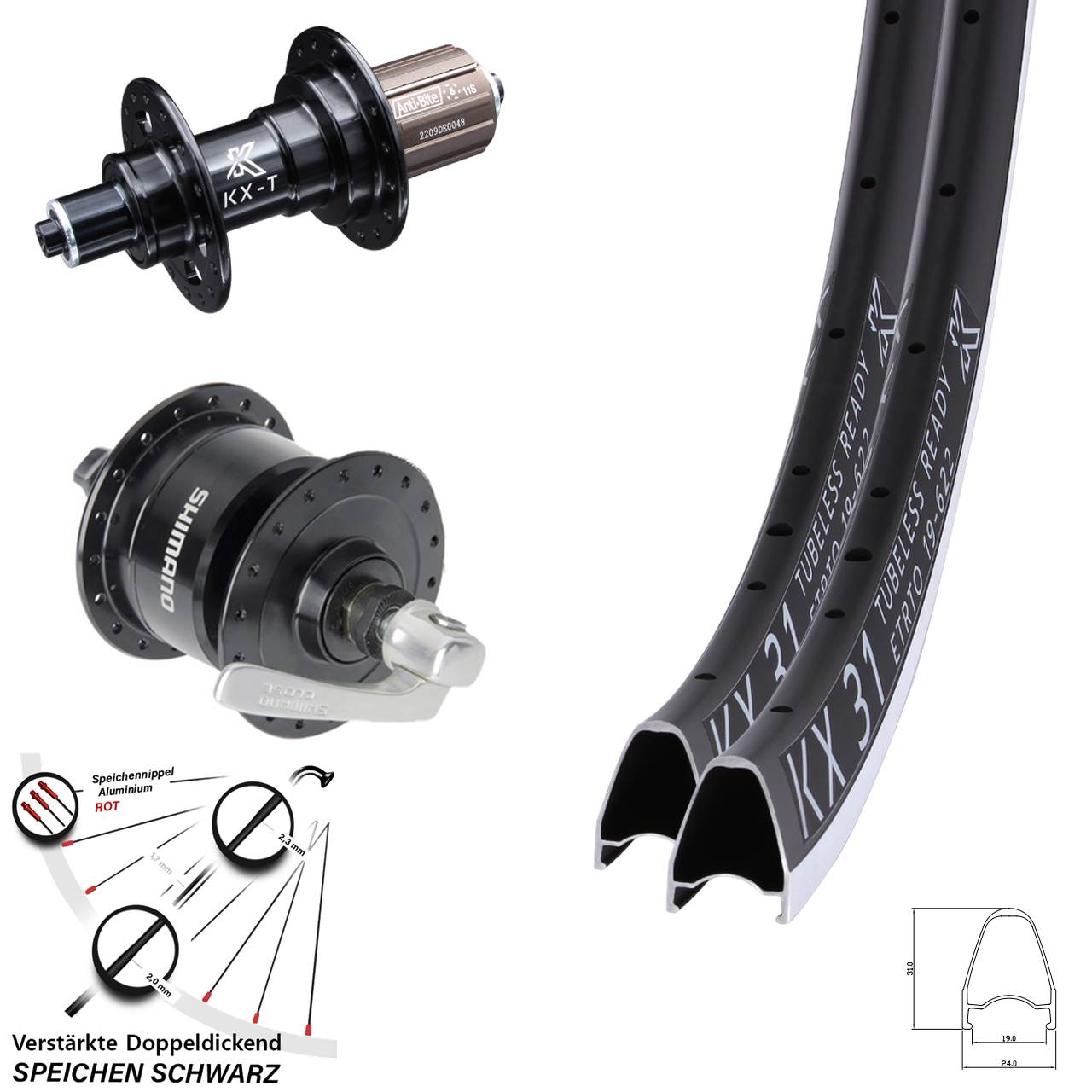 28 Zoll KX-T 31 Shimano DH3N72 Laufradsatz QR 8-11 fach HG