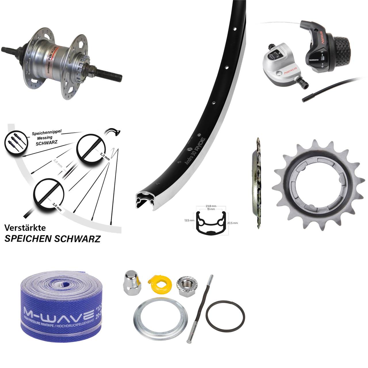 Ryde Hinterrad 28 Zoll Andra 30 mit Shimano 3 Gang für Rollenbremse