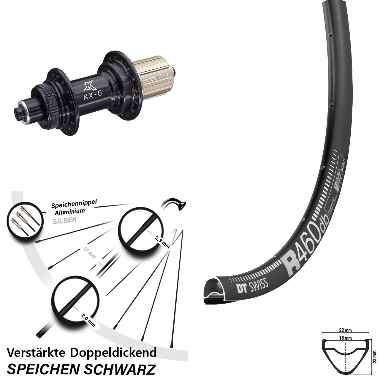 28 Zoll DT Swiss R 460 KX-G Hinterrad Centerlock QR 8-12 fach