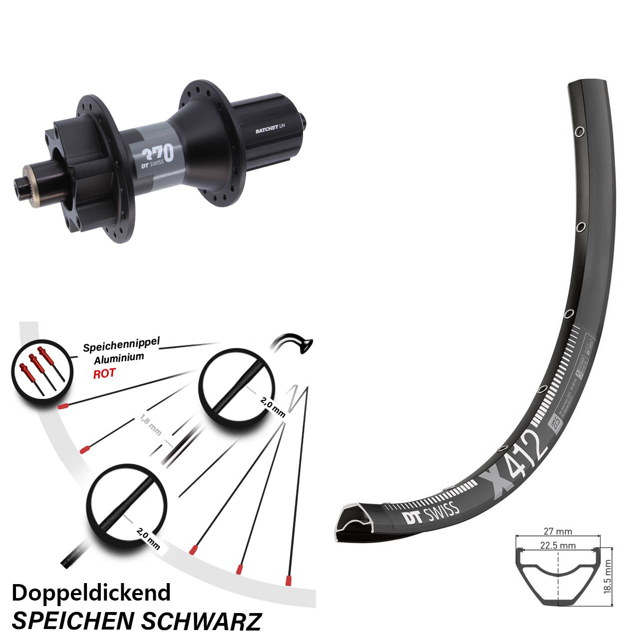 DT Swiss X412-370 28-29 Zoll Disc Laufrad für Schnellspanner 8-11 fach