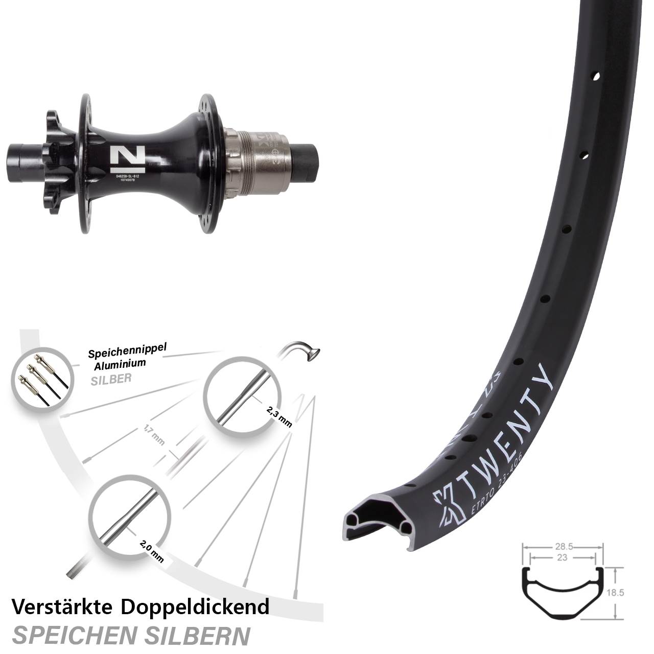 Boost Hinterrad 6-Loch 12x148 20 Zoll KX Twenty Novatec D462 XD