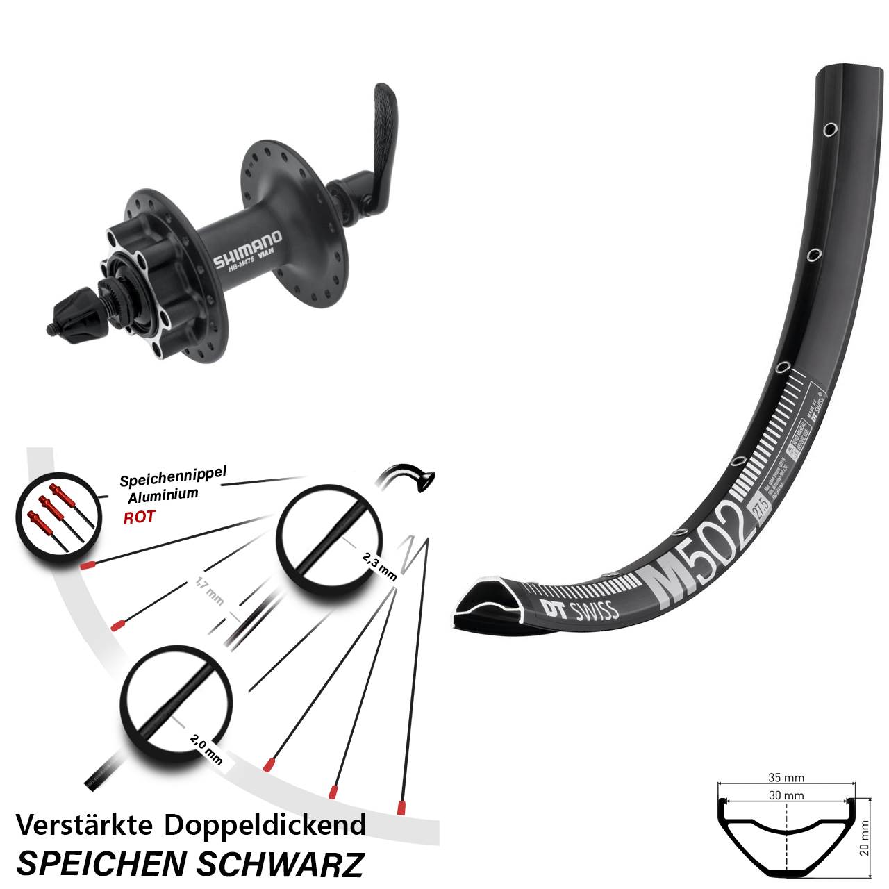 6-Loch Vorderrad QR 29 Zoll DT Swiss M 502 Shimano Alivio