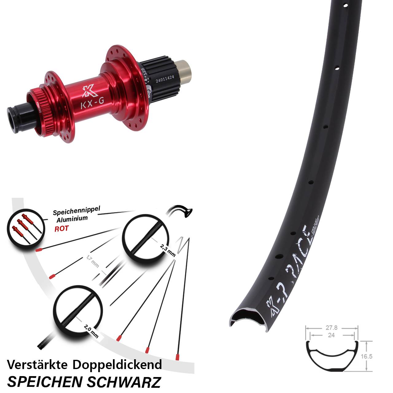 Disc Laufrad 12x142 KX-GR Race rot Micro Spline