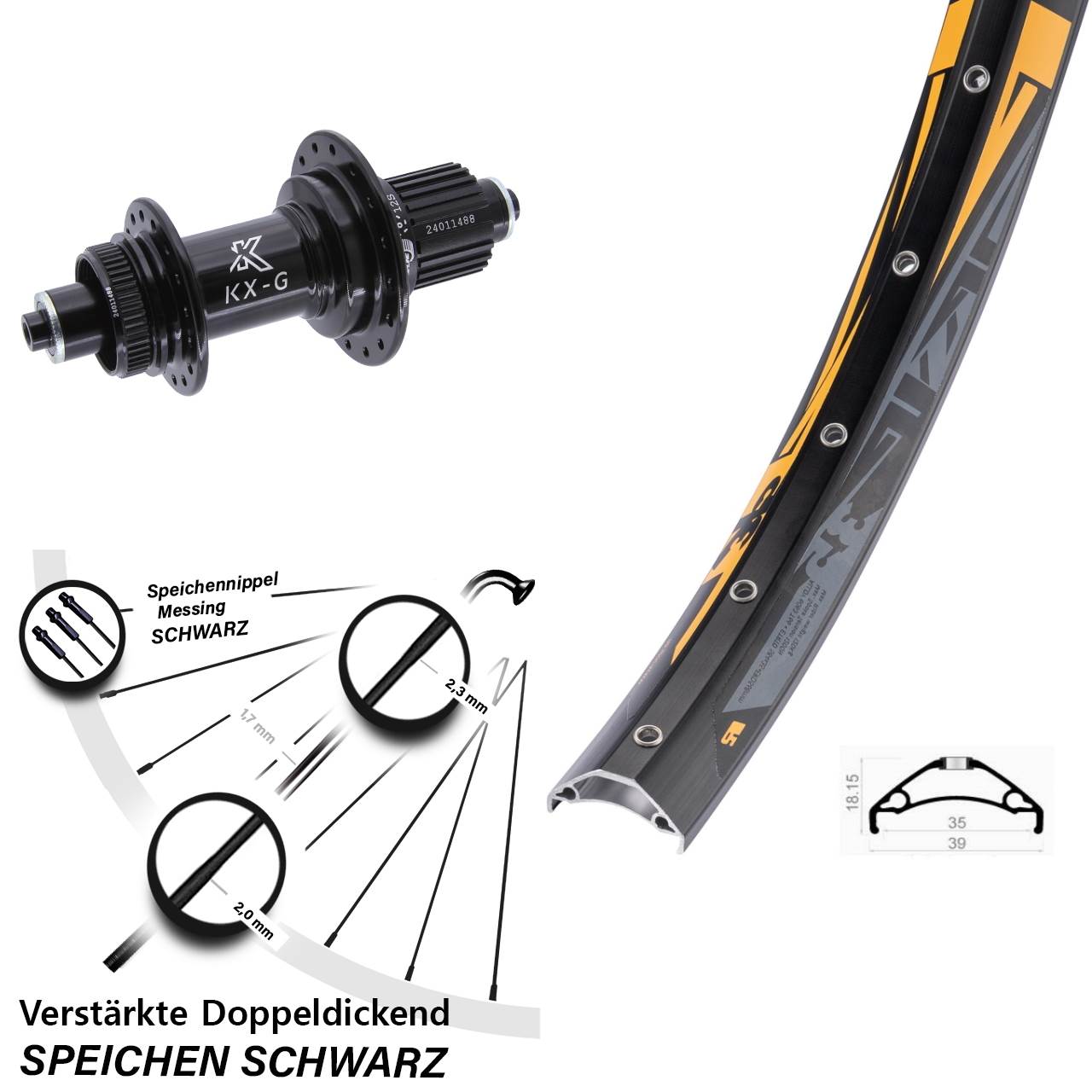 Rodi TRYP 35 KX-G 27,5 Zoll Hinterrad Centerlock für Schnellspanner Micro Spline