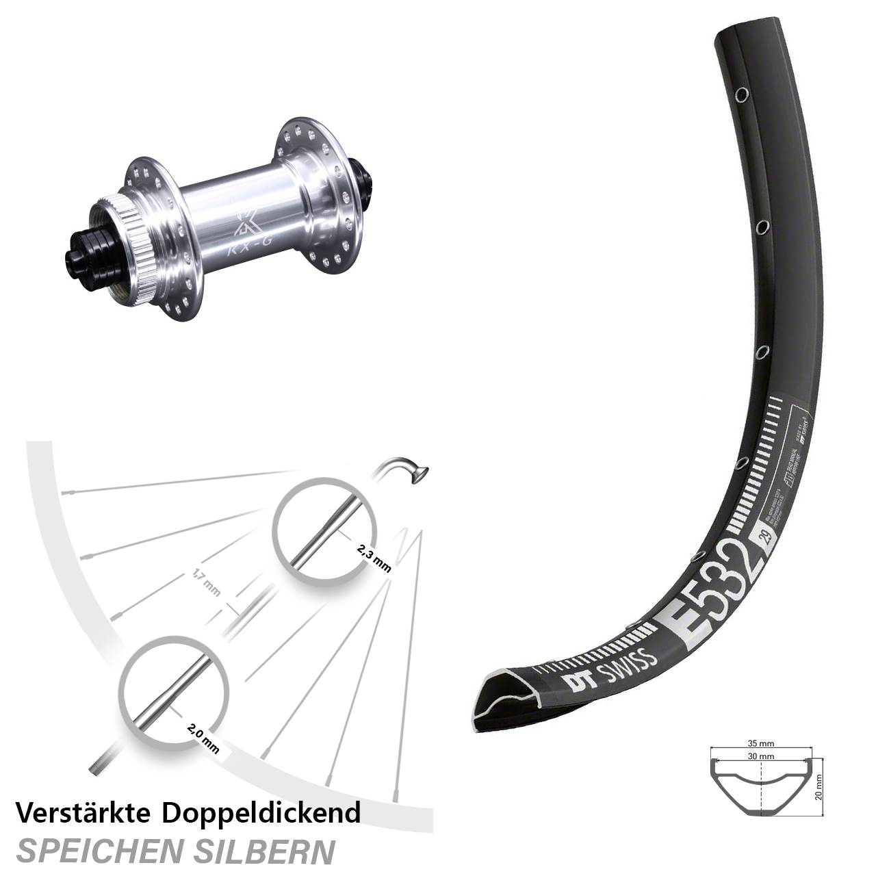 DT Swiss E532 KX-G 29 Zoll Vorderrad Centerlock QR