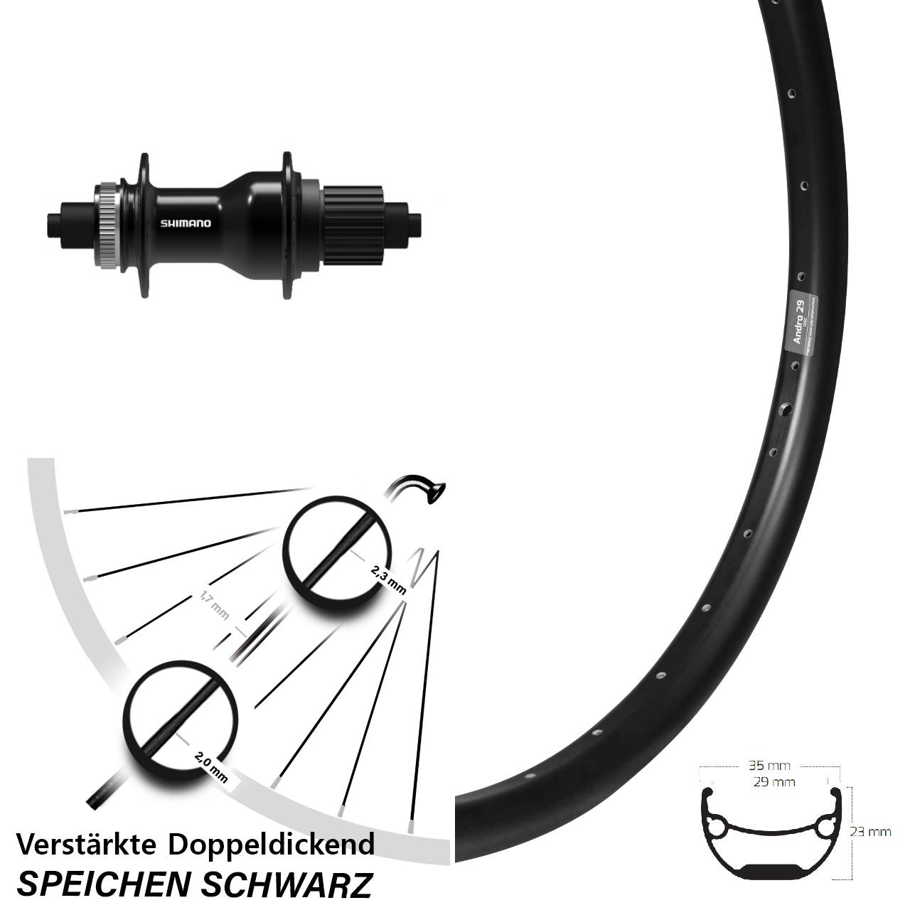 Hinterrad Centerlock QR Ryde Andra 29 Zoll Shimano FH-QC500-MS Micro Spline