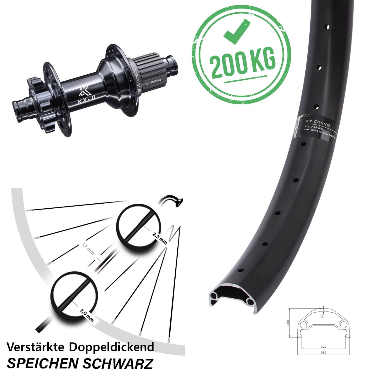 29 Zoll KX-Boost Cargo Stahlachse Hinterrad 12x148 Shimano Micro Spline