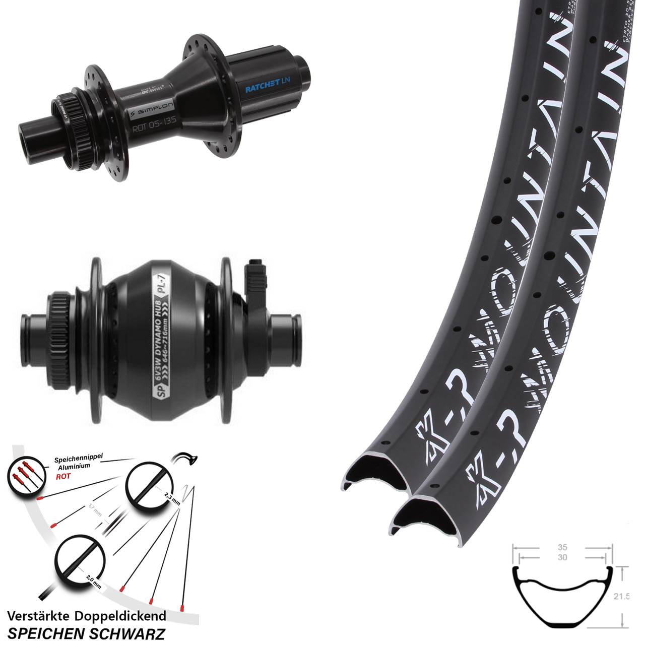 Disc Laufradsatz 29+ Zoll KX-R Mountain DT Swiss 370 Hybrid SP PL-7 8-11 fach 12x100/142