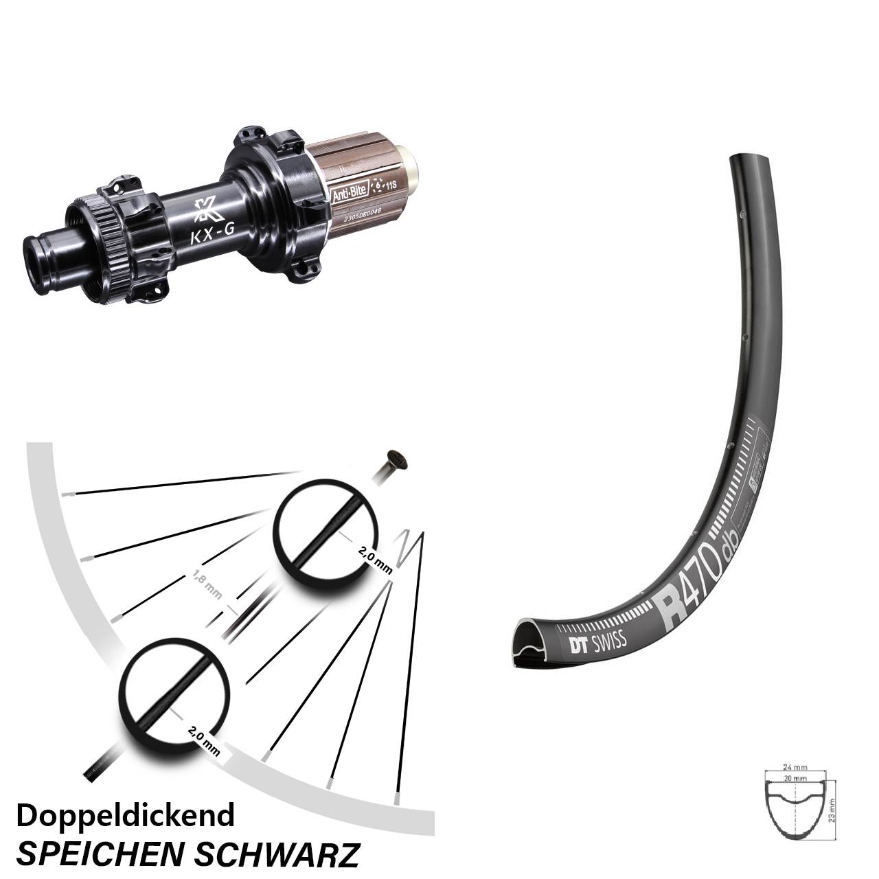 DT Swiss R 470 Disc Road Hinterrad Straightpull 28 Zoll CL 12x142 mm Steckachse 8-12 fach