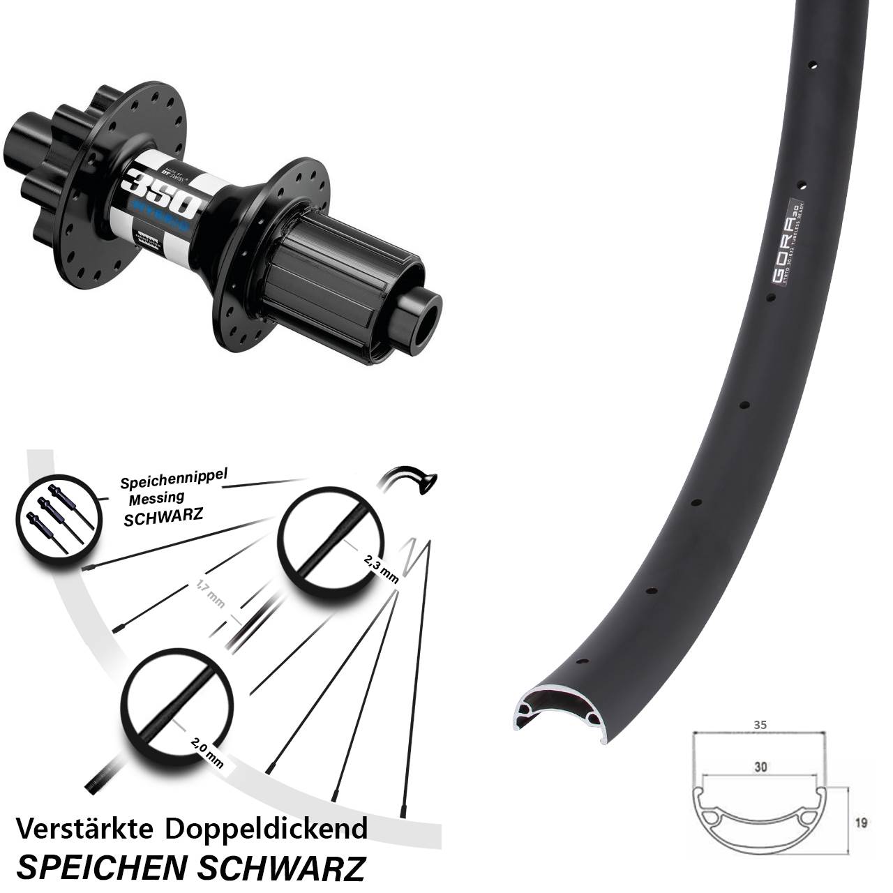 Disc Hinterrad 20 Zoll Gora 30 DT Swiss 350 Hybrid 8-11 fach 12x148
