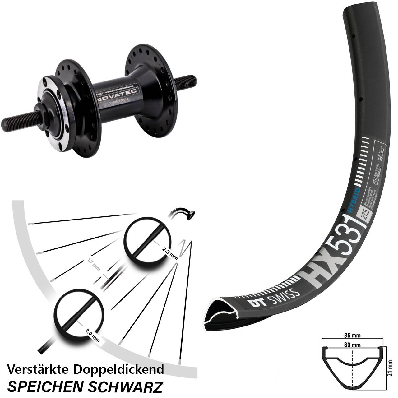 29 Zoll DT Swiss HX531 Novatec D763SBT Disc Laufrad Vollachse