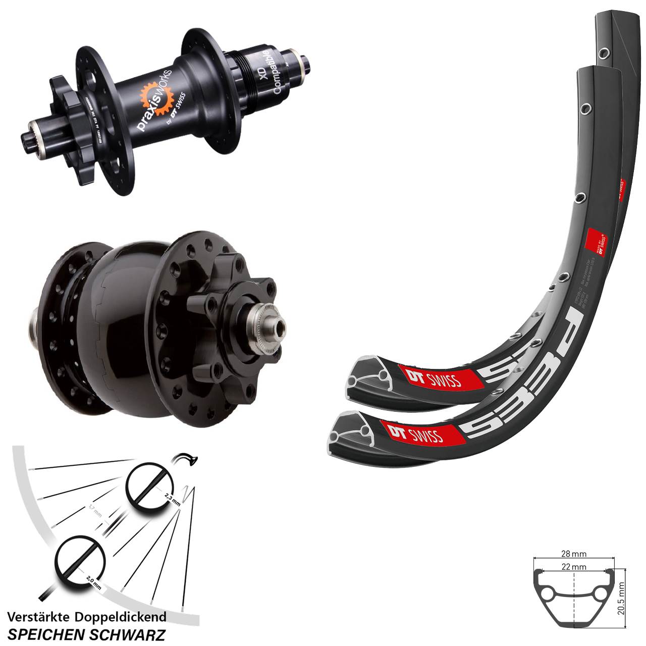 DT Swiss 533d-350 SON 28 26 Zoll Disc Laufradsatz für Schnellspanner XD 11-12 fach