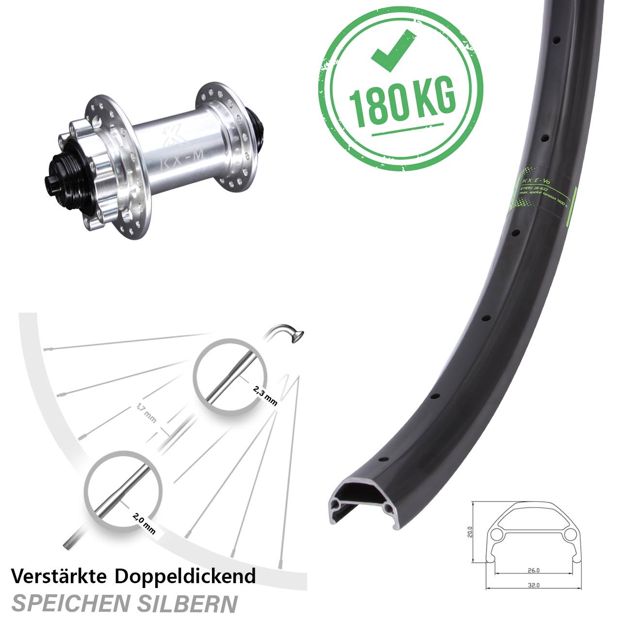 KX-M Evo 27,5 Zoll Disc Laufrad für Schnellspanner