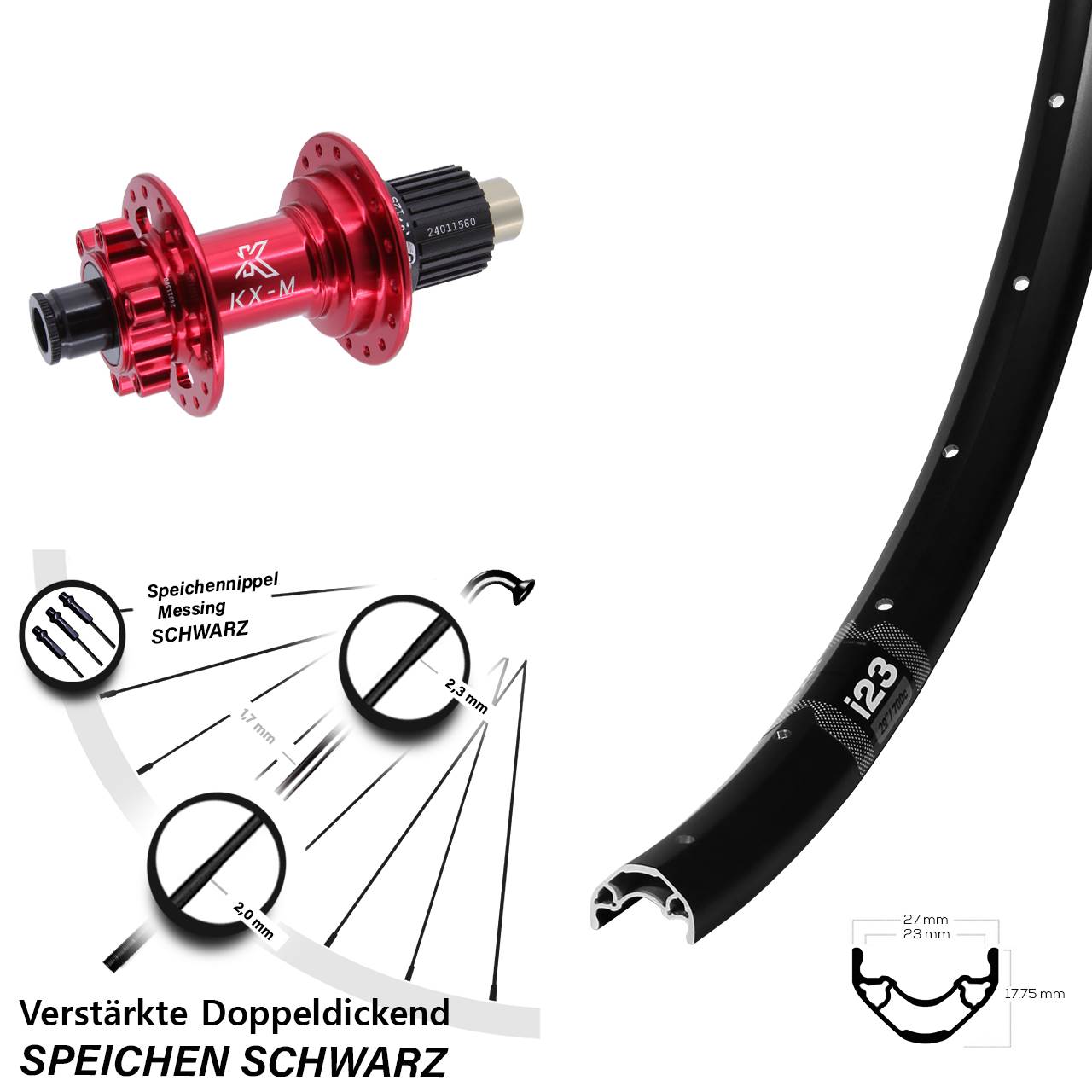 WTB i23 ST KX-M rot 28 Zoll Hinterrad 6-Loch 12x142 Shimano Micro Spline