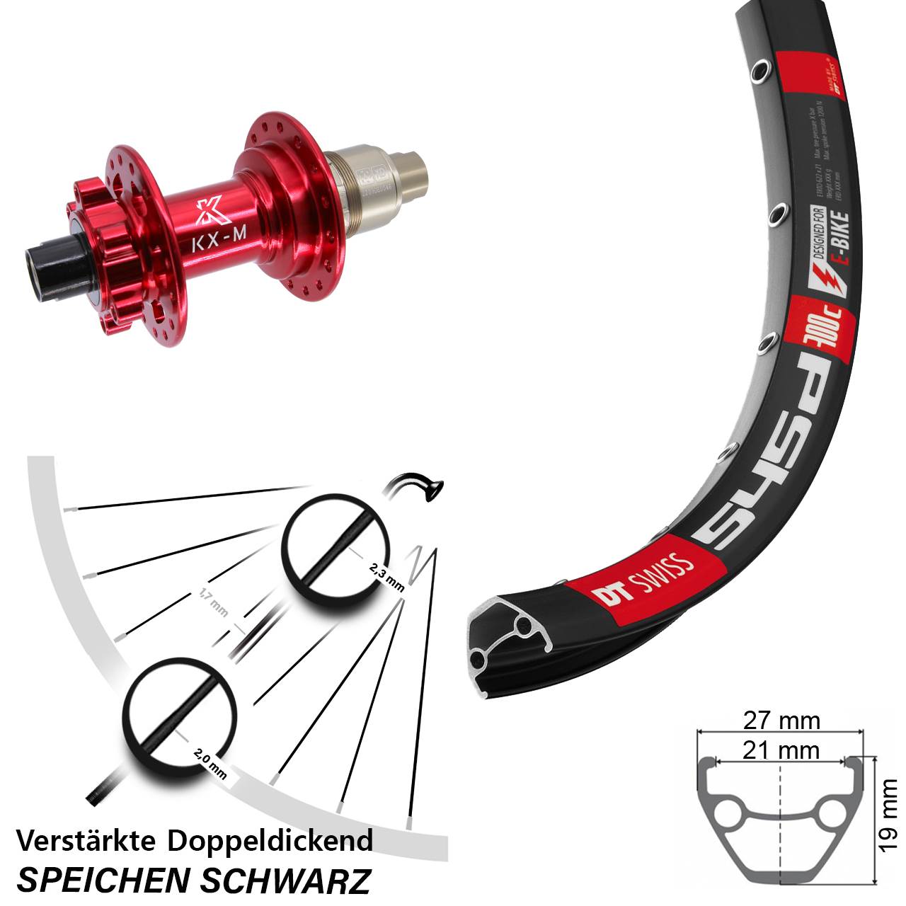 DT Swiss 545d KX-M rot 26 Zoll Disc Laufrad 12x142 SRAM XD