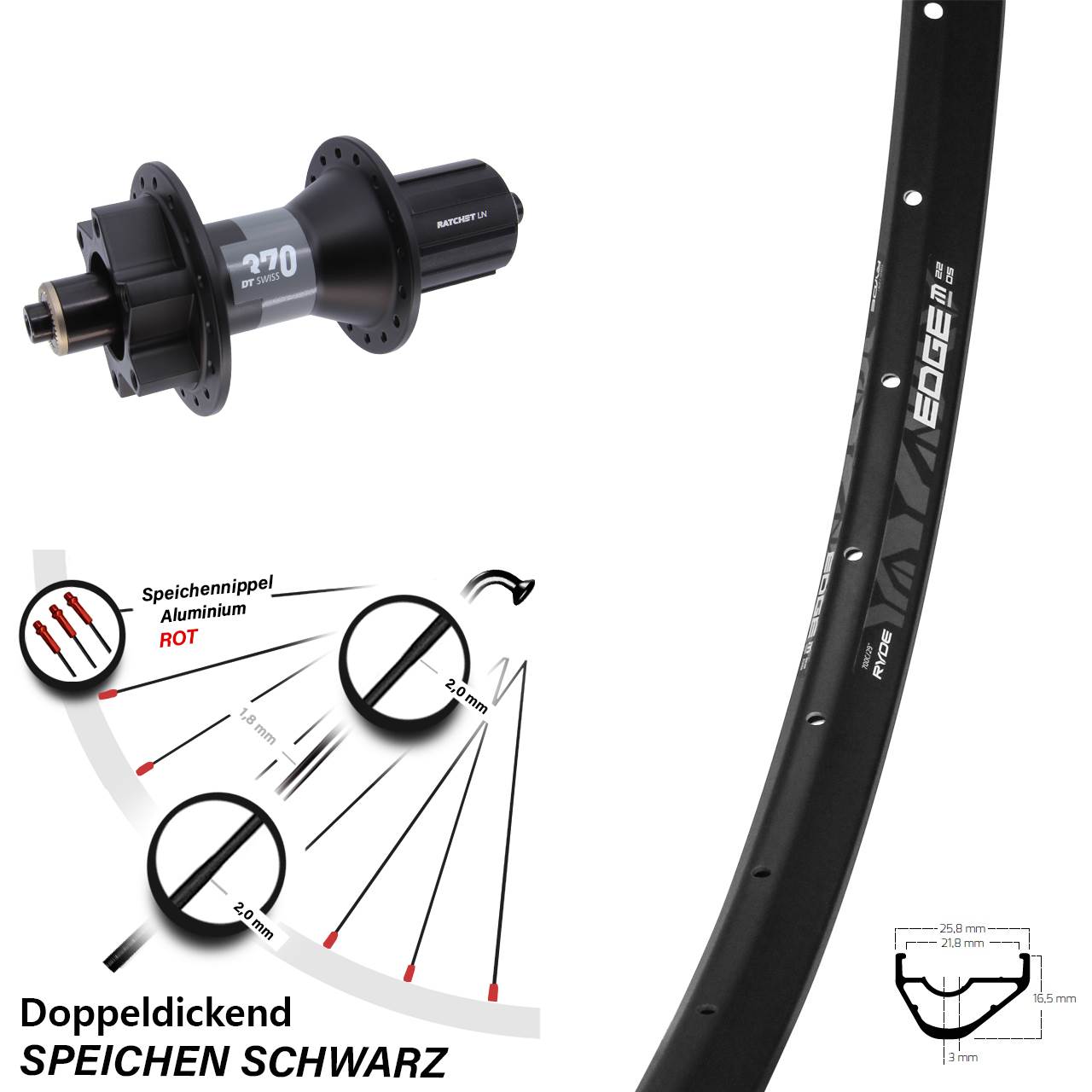 Disc Laufrad für Schnellspanner 28 Zoll Ryde Edge M22 DT Swiss 370 8-11 fach HG
