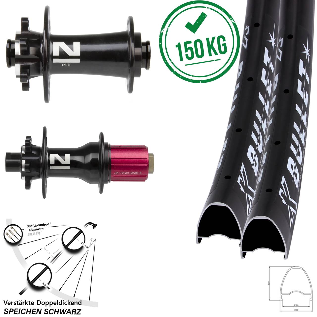 KX Bullet Novatec D791-D792 28-29 Zoll 6-Loch Laufradsatz 12x100/142 8-12 fach