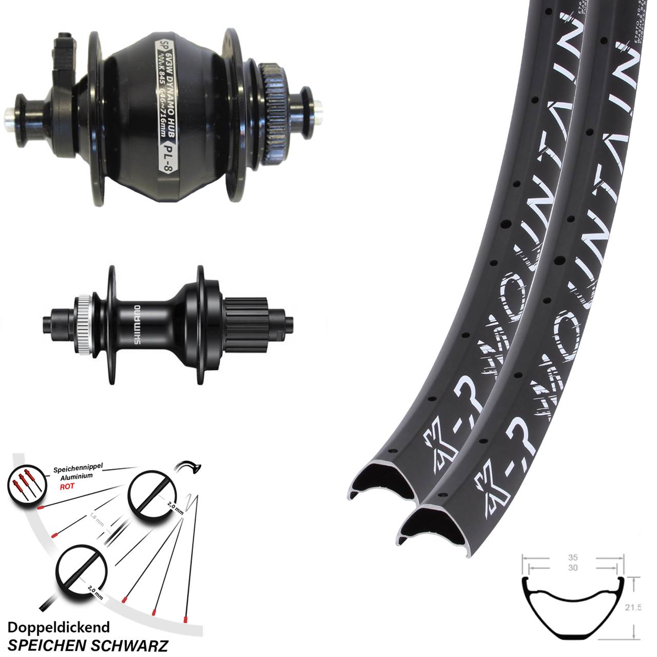 KX-R Mountain Shimano MT500 Shutter PL-8 27,5/29 Zoll Laufradsatz Disc QR