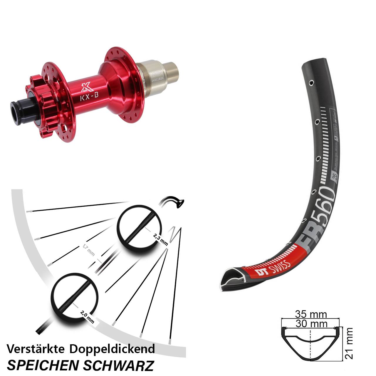 Disc Hinterrad 26 Zoll DT Swiss FR 560 KX-B rot XD 11-12 fach 12x148 Boost